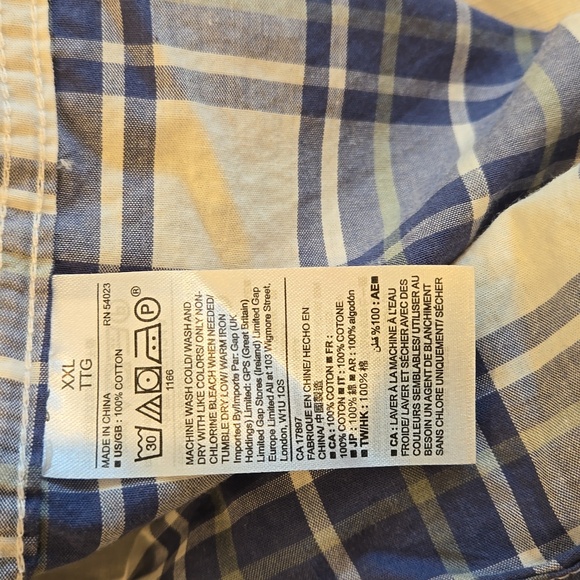 GAP Blue Short Sleeve Plaid Button Down Classic Fit Shirt- Size … - Picture 7 of 7